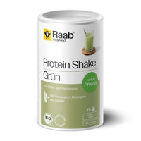 Produktbild von Raab Vitalfood Bio Protein Shake Grün Pulver 360 g - Veganer Mehrkomponenten-Proteinshake mit Gerstengras, Weizengras und Matcha, 60% Proteingehalt, Bio und zuckerfrei