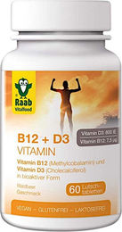 Raab Vitalfood Vitamin B12 und Vitamin D3 Lutschtabletten Waldbeere Vegan Glutenfrei Laktosefrei 60 Stück – Bild 1 von 1