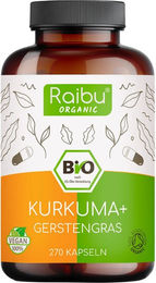 RAIBU Bio Kurkuma und Gerstengras Superfood-Mischung Kapseln vegan – Bild 1 von 3