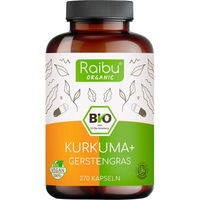 Produktbild von RAIBU Bio Kurkuma und Gerstengras Superfood-Mischung Kapseln vegan