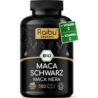 Produktbild von RAIBU Bio Maca Schwarz Kapseln mit Vitamin C, vegan und ohne Zusatzstoffe, 180 Kapseln