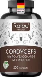 RAIBU Cordyceps Kapseln mit Cordyceps Sinensis Extrakt, vegan und ohne Zusatzstoffe, 200 Stück – Bild 1 von 1