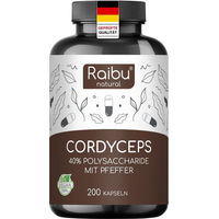Produktbild von RAIBU Cordyceps Kapseln mit Cordyceps Sinensis Extrakt, vegan und ohne Zusatzstoffe, 200 Stück