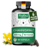 Produktbild von Raibu Johanniskraut Kapseln hochdosiert mit Hypericin vegan 180 Stück