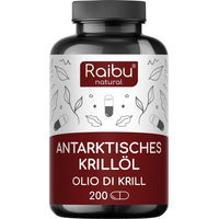 Produktbild von RAIBU Krillöl Kapseln 1.200 mg mit Omega-3, -6, -9, Astaxanthin und Phospholipiden, glutenfrei und laktosefrei, 200 Stück
