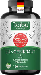 RAIBU Lungenkraut Kapseln mit NAC, Königskerze und Vitamin C, vegan, laktosefrei und glutenfrei, 160 Kapseln – Bild 1 von 4