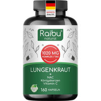 Produktbild von RAIBU Lungenkraut Kapseln mit NAC, Königskerze und Vitamin C, vegan, laktosefrei und glutenfrei, 160 Kapseln