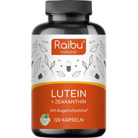 Produktbild von RAIBU Lutein Zeaxanthin Augenkomplex mit Vitamin A und B2, 120 Kapseln, vegan, laktosefrei und glutenfrei