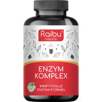 Produktbild von RAIBU Multi-Enzym-Komplex mit Bromelain, Papain, Protease, Amylase, Lipase und Laktase Kapseln vegan glutenfrei laktosefrei ohne Zusatzstoffe