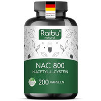 Produktbild von Raibu NAC Acetyl L-Cystein 800 mg Kapseln vegan glutenfrei laktosefrei 200 Stück