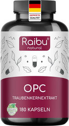 RAIBU OPC Kapseln mit Traubenkernextrakt, vegan und ohne Zusatzstoffe, 180 Stück – Bild 1 von 3