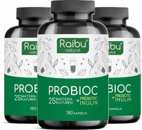 RAIBU Probiotika Kulturen Komplex Kapseln mit 25 Bakterienstämmen und Inulin, vegan, 180 Stück – Bild 1 von 2