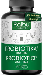 RAIBU Probiotika Kulturen Komplex Kapseln mit 25 Bakterienstämmen und Inulin, vegan, glutenfrei, laktosefrei, 180 Stück – Bild 1 von 1