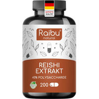 Produktbild von RAIBU Reishi Extrakt Kapseln mit 650 mg pro Kapsel, vegan, glutenfrei und laktosefrei, 200 Stück