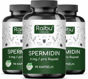 RAIBU Spermidin Kapseln hochdosiert mit 6 mg Spermidin aus Weizenkeimextrakt vegan und ohne Zusatzstoffe – Bild 1 von 2