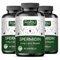Produktbild von RAIBU Spermidin Kapseln hochdosiert mit 6 mg Spermidin aus Weizenkeimextrakt vegan und ohne Zusatzstoffe