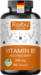 RAIBU Vitamin B1 Thiamin Kapseln, vegan, glutenfrei und laktosefrei, 180 Stück – Bild 1 von 3