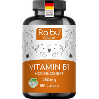 Produktbild von RAIBU Vitamin B1 Thiamin Kapseln, vegan, glutenfrei und laktosefrei, 180 Stück