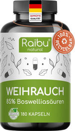 RAIBU Weihrauch Kapseln mit 85% Boswelliasäuren, vegan und ohne Zusatzstoffe, 180 Stück – Bild 1 von 2