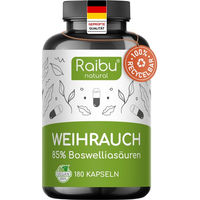 Produktbild von RAIBU Weihrauch Kapseln mit 85% Boswelliasäuren, vegan und ohne Zusatzstoffe, 180 Stück