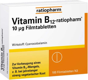 ratiopharm Vitamin B12 10 µg Filmtabletten für Kinder, Erwachsene sowie Schwangere und Stillende 100 Stück – Bild 1 von 1
