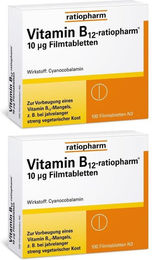 ratiopharm Vitamin B12 Filmtabletten mit 10 µg Cyanocobalamin für Erwachsene, Kinder und Schwangere, vegetarisch und laktosehaltig, 100 Stück – Bild 1 von 2