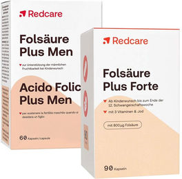 Redcare Folsäure Plus Forte und Folsäure Plus Men Kapseln vegan glutenfrei laktosefrei 150 Stück – Bild 1 von 1