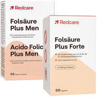 Produktbild von Redcare Folsäure Plus Forte und Folsäure Plus Men Kapseln vegan glutenfrei laktosefrei 150 Stück