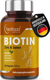 Redfood Biotin Gold Kapseln mit Zink und Selen vegan für Frauen 365 Stück – Bild 1 von 2
