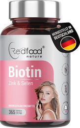 Redfood Biotin Zink Selen Kombi Kapseln für Frauen vegan ohne Zusatzstoffe 365 Stück – Bild 1 von 2