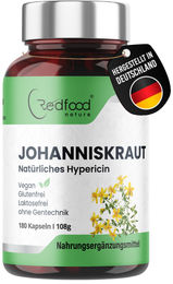 Redfood Johanniskraut Extrakt 500 mg mit Hypericin, 180 vegane Kapseln, glutenfrei und laktosefrei – Bild 1 von 2