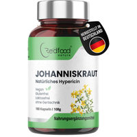 Produktbild von Redfood Johanniskraut Extrakt 500 mg mit Hypericin, 180 vegane Kapseln, glutenfrei und laktosefrei