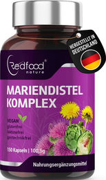 Redfood Mariendistel Komplex Kapseln mit Artischocke, Löwenzahn und Desmodium, 80% Silymarin, 150 vegane Kapseln, ohne Zusatzstoffe, laborgeprüft – Bild 1 von 2