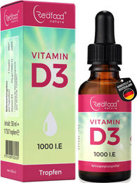 Redfood Vitamin D3 1000 IE 25 µg Tropfen vegan mit MCT Öl aus Kokos – Bild 1 von 1