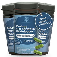 Produktbild von RedMoringa Venen Kapseln mit Bio Moringa, Heidelbeerextrakt und Rotweinlaub, vegan, 180 Kapseln