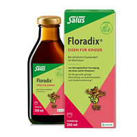 Produktbild von Salus Floradix Eisen Kinder Nahrungsergänzungsmittel mit Frucht- und Pflanzenextrakten, vegan, glutenfrei, laktosefrei, 250 ml