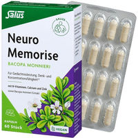 Produktbild von Salus Neuro Memorise Bacopa Monnieri mit B-Komplex Kapseln vegan glutenfrei laktosefrei 60 Stück