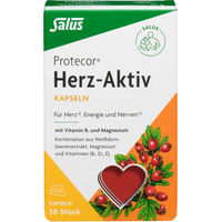 Produktbild von Salus Protecor Herz-Aktiv Kapseln mit Vitamin B1, Magnesium, Vitamin E, Vitamin D3 und Weißdornbeerenextrakt, zuckerfrei, 30 Stück