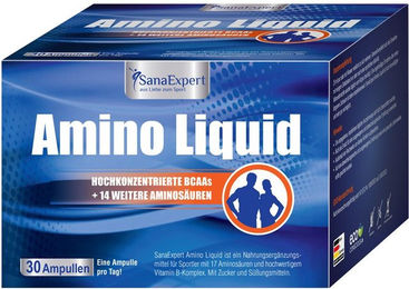 SanaExpert Amino Liquid Trinkampullen mit BCAAs und 14 weiteren Aminosäuren glutenfrei und laktosefrei – Bild 1 von 2