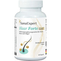 Produktbild von SanaExpert Haar Forte Gold Zink Biotin Selen Kombination vegan glutenfrei laktosefrei Kapseln
