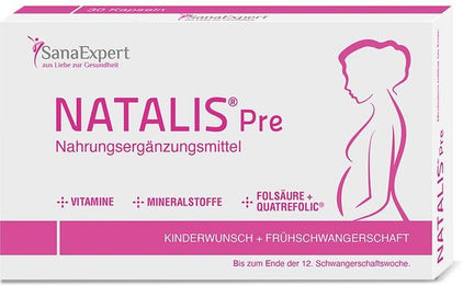 SanaExpert Natalis Pre Kapseln mit Quatrefolic Folsäure, Vitaminen und Mineralstoffen für Schwangere und Stillende, vegetarisch, glutenfrei und laktosefrei – Bild 1 von 1
