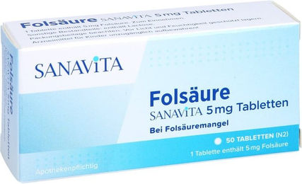 Sanavita Folsäure 5 mg Tabletten für Schwangere und Stillende 50 Stück – Bild 1 von 1