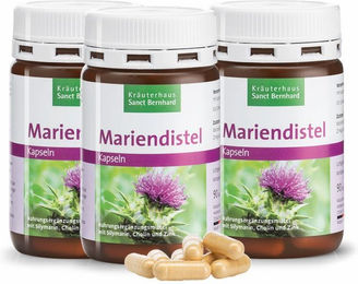 Sanct Bernhard Mariendistel-Kapseln mit 200 mg Mariendistel-Trockenextrakt, Cholin und Zink, 270 Kapseln – Bild 1 von 3