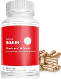 Sanopoly Priosa Immun Kräuter-Komplex mit 13 Vitaminen und 42 Pflanzenextrakten vegan 100 Kapseln für Erwachsene – Bild 1 von 1