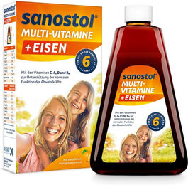 Sanostol plus Eisen mit 9 Vitaminen von DR. KADE als Flüssigkeit für Kinder und Erwachsene – Bild 1 von 3