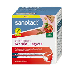sanotact Direkt-Boost Acerola und Ingwer Sticks mit 180 mg Vitamin C aus Acerola, vegan, zuckerfrei, glutenfrei, 20 Sticks – Bild 1 von 5