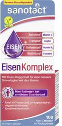 Sanotact Eisen Komplex Mini Tabletten mit Vitamin B12 Kupfer und Folsäure vegan glutenfrei laktosefrei 100 Stück – Bild 1 von 4