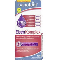 Produktbild von Sanotact Eisen Komplex Mini Tabletten mit Vitamin B12 Kupfer und Folsäure vegan glutenfrei laktosefrei 100 Stück
