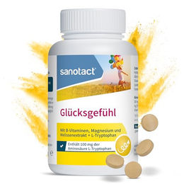 sanotact Glücksgefühl Tabletten mit L-Tryptophan und B-Komplex 90 Stück vegan glutenfrei laktosefrei – Bild 1 von 3