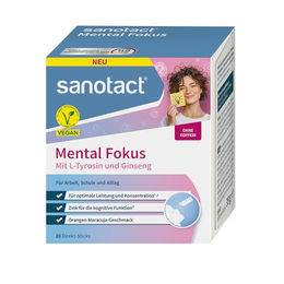 sanotact Mental Fokus Direkt-Sticks mit B-Komplex, vegan, glutenfrei und laktosefrei, 20 Sticks – Bild 1 von 6